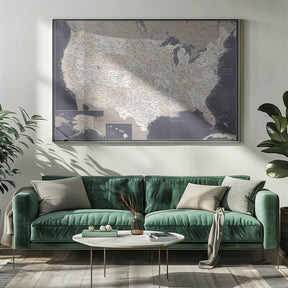 Highly detailed map of the United States, Glyn Poster