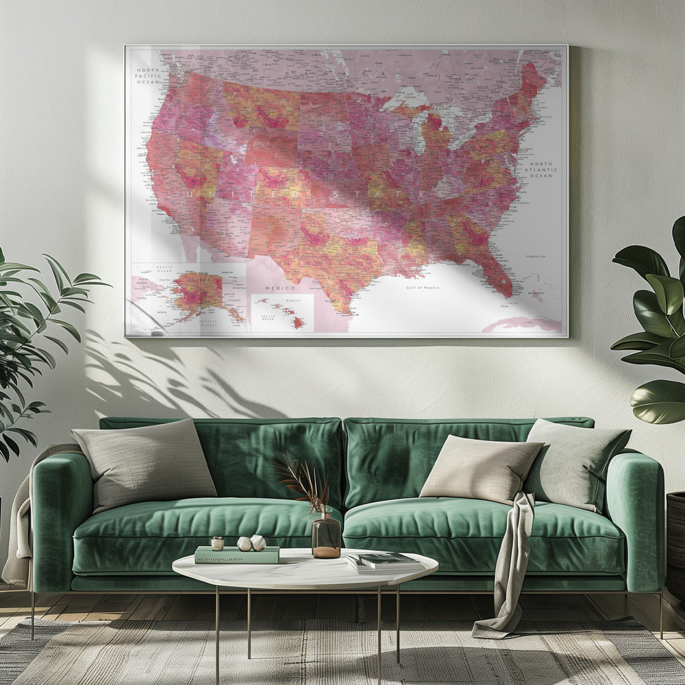 Highly detailed map of the United States, Tatiana Poster