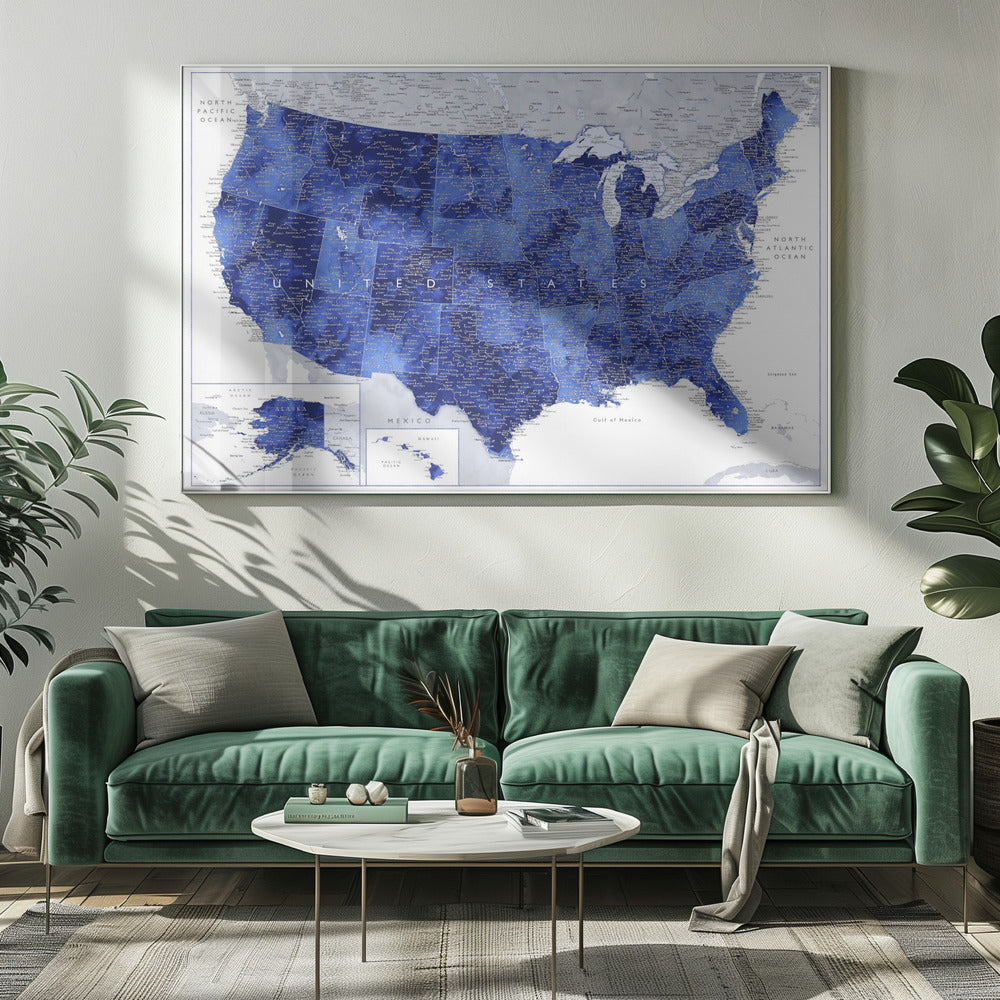 Highly detailed map of the United States, Gulzar Poster