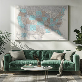 Highly detailed map of the United States, Romy Poster