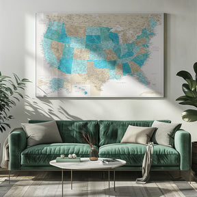 Highly detailed map of the United States, Uxia Poster