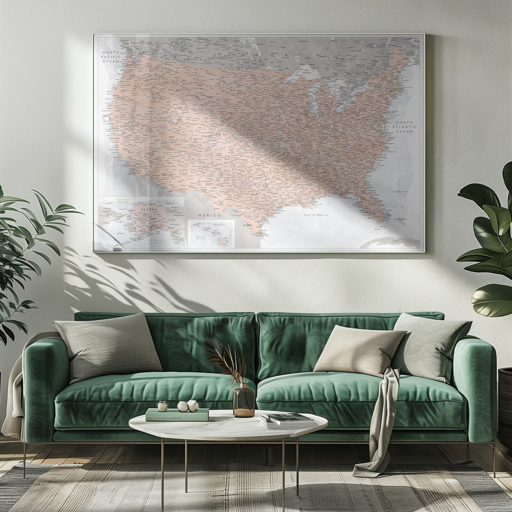 Highly detailed map of the United States, Lynette Poster