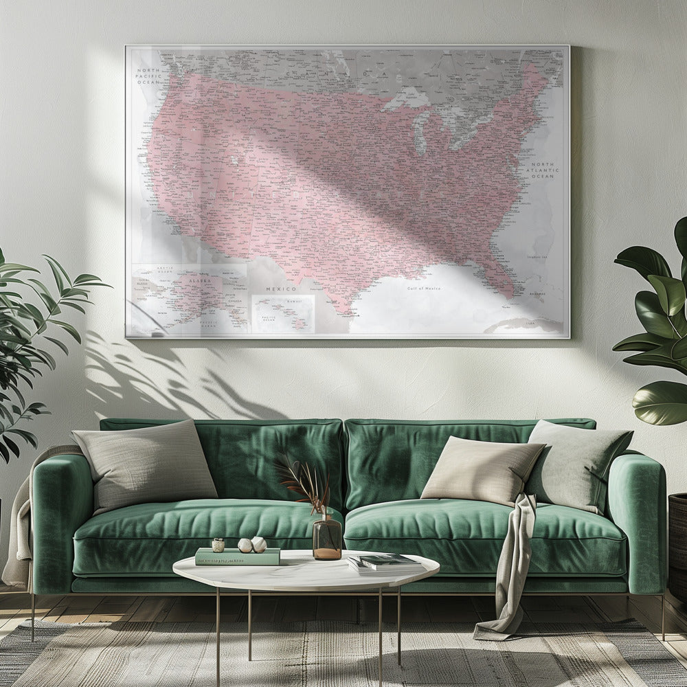 Highly detailed map of the United States, Gopi Poster