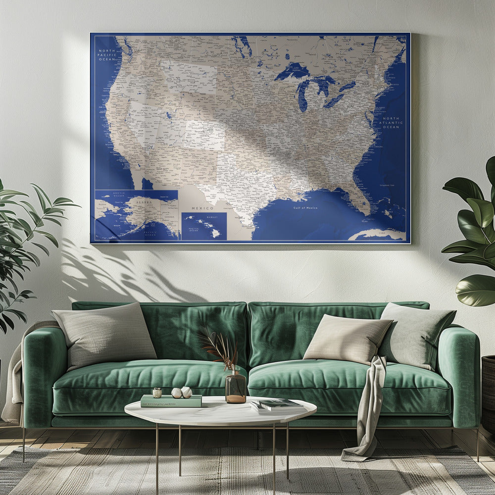 Highly detailed map of the United States, Kameryn Poster