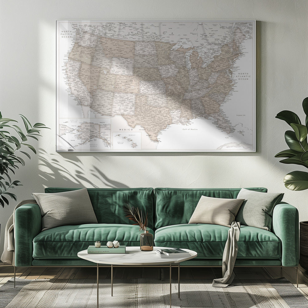 Highly detailed map of the United States, Louie Poster