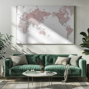 Pacific-centered world map with cities, Piper Poster