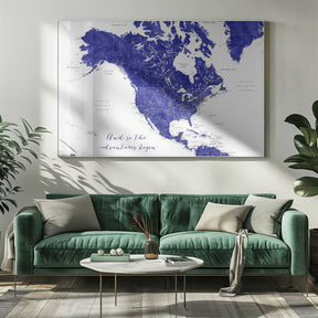 Adventure map of North America in cobalt blue Poster