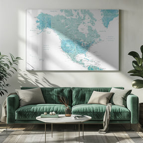 Map of North America in aquamarine watercolor Poster