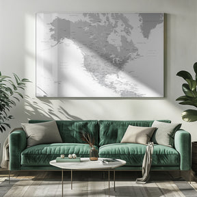 Gray map of North America with cities Poster