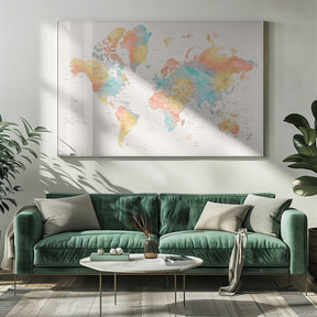 Watercolor world map with countries, Fifi Poster