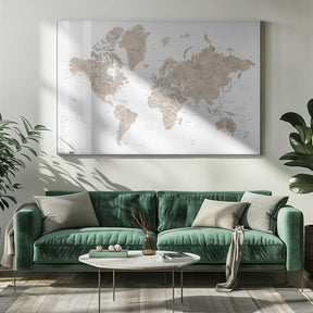 Watercolor world map with countries, Abey Poster