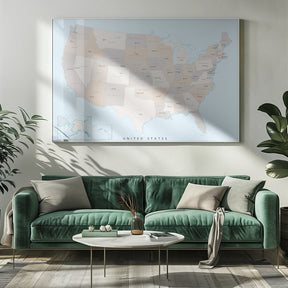 Isolated map of the United States with States and State capitals Poster