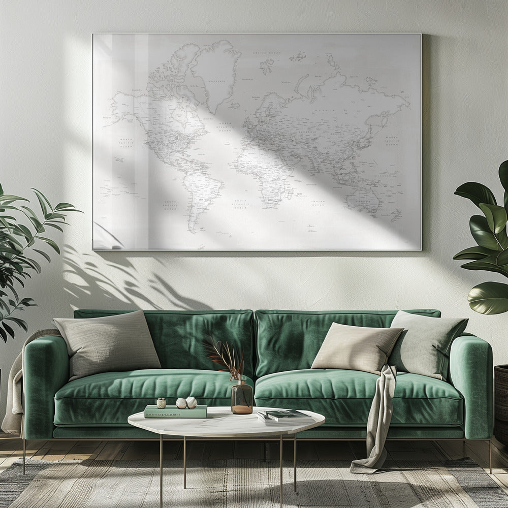 Detailed world map with cities, Maeli white Poster