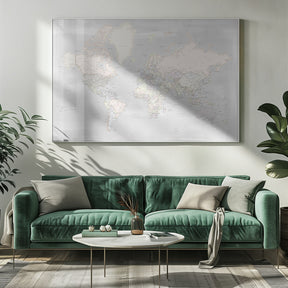 Detailed world map with cities, Maeli pastels Poster