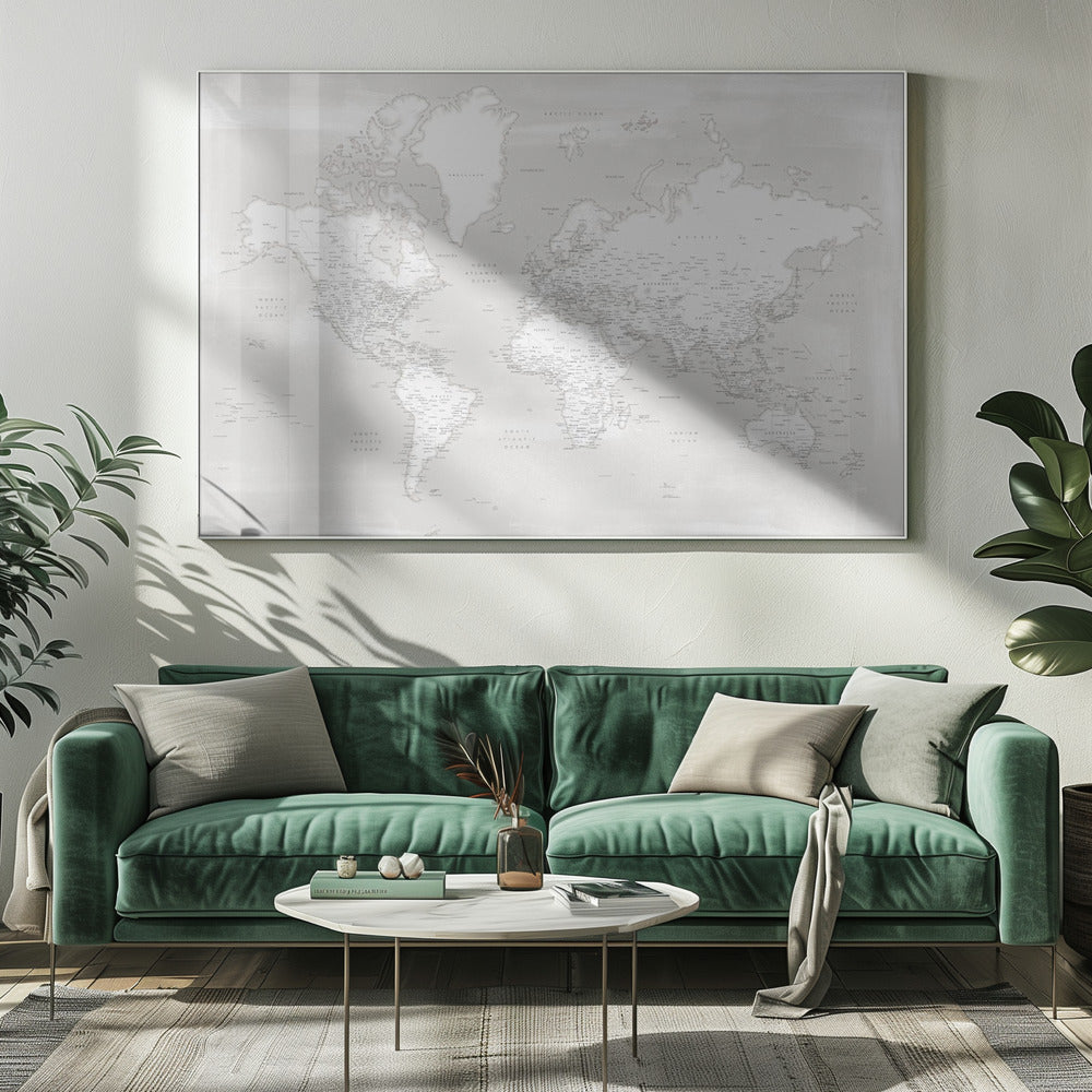 Detailed world map with cities, Maeli neutral Poster