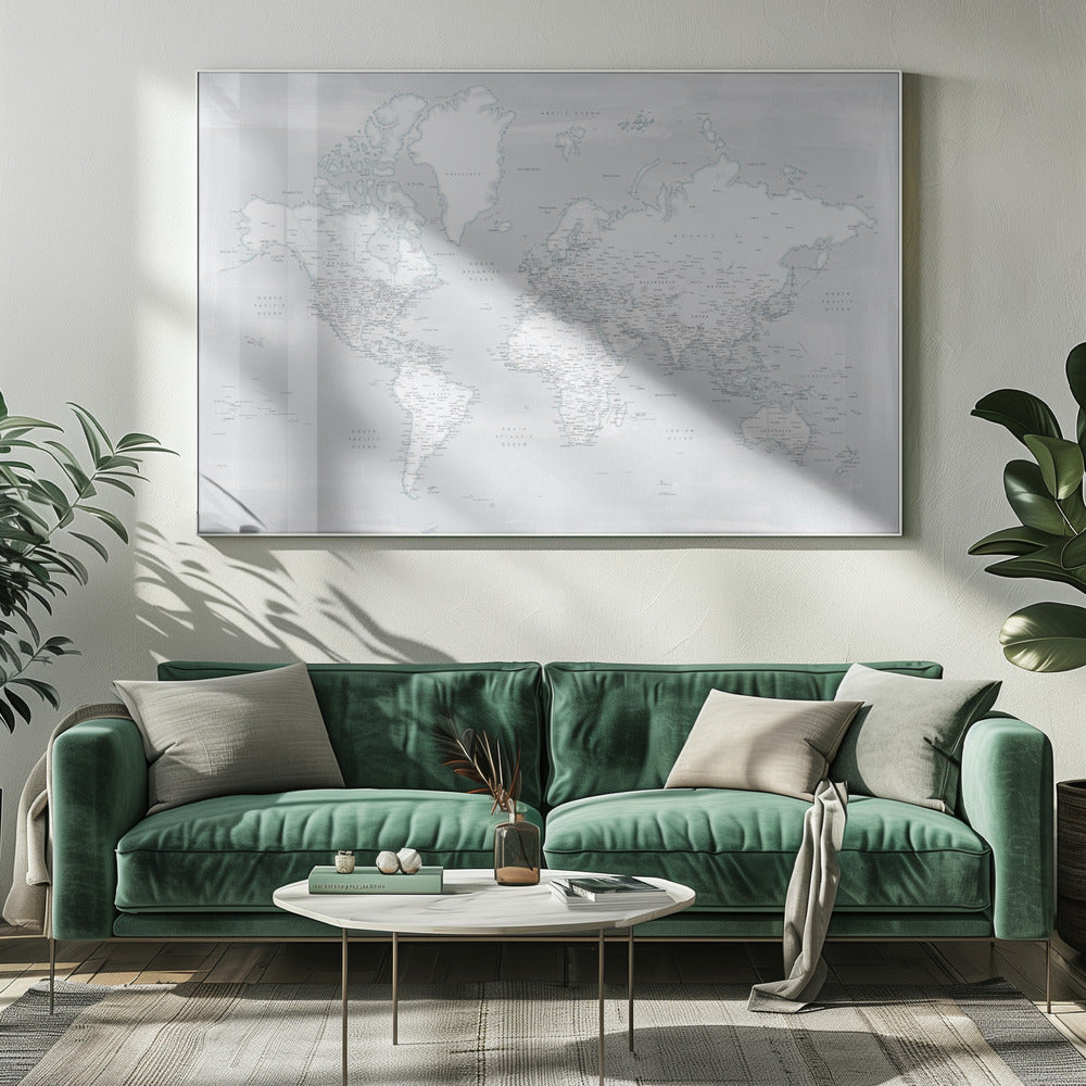 Detailed world map with cities, Maeli cold Poster