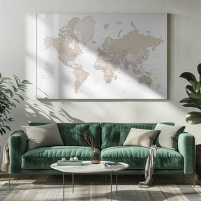 Detailed world map with cities, Louie Poster