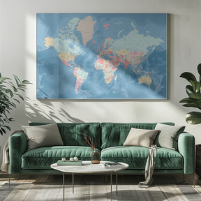 Detailed world map with cities, Vickie Poster