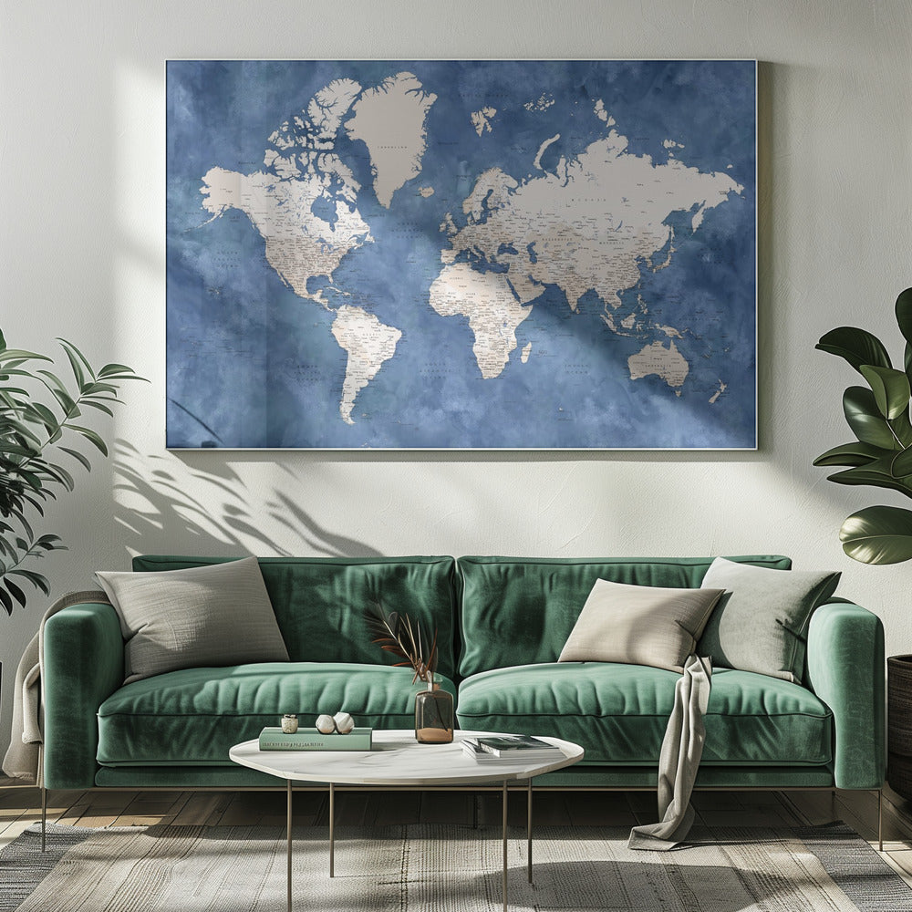 Detailed world map with cities, Sabeen Poster