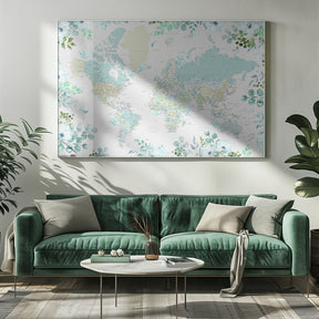 Detailed world map with cities and florals, Marie Poster