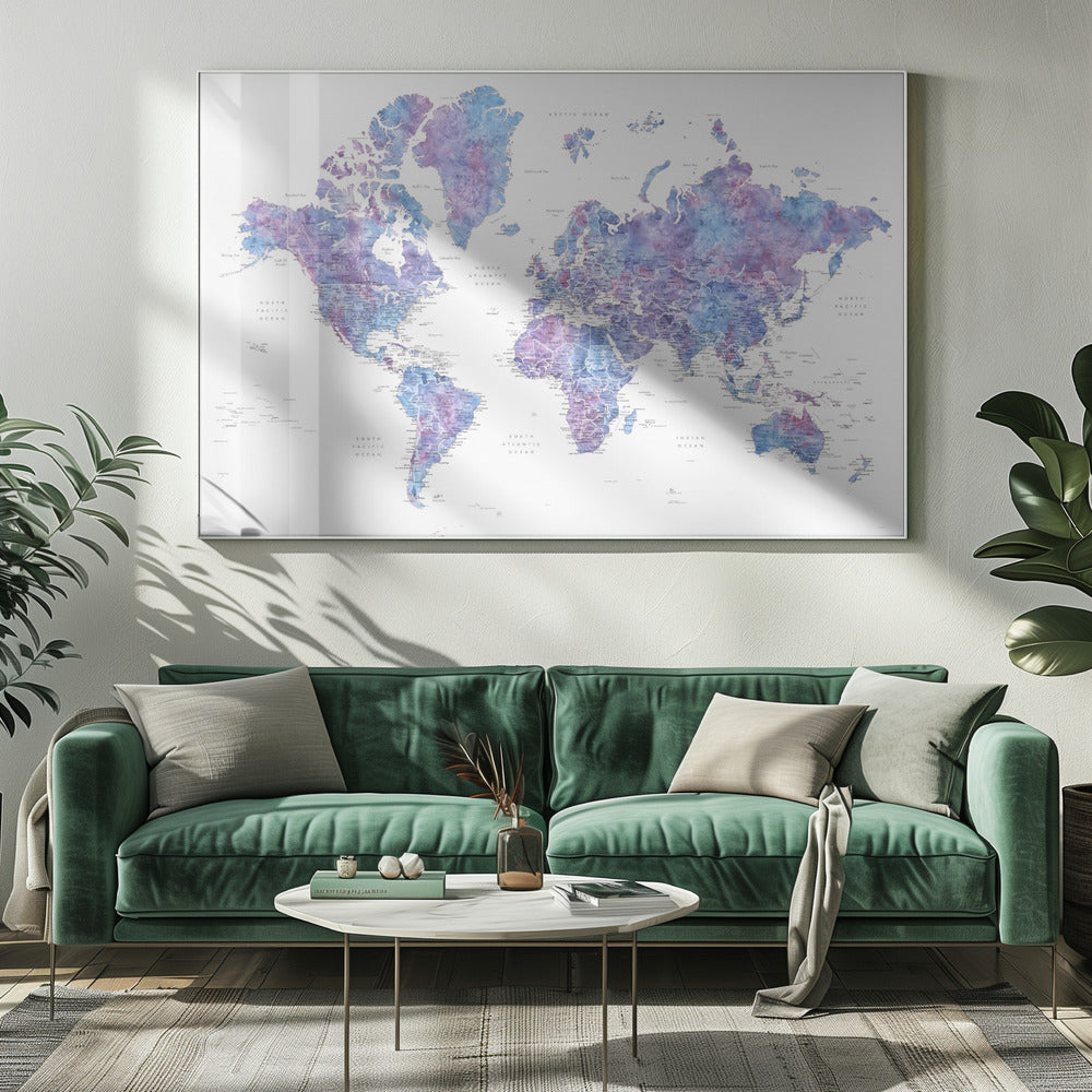 Detailed world map with cities, Raul Poster