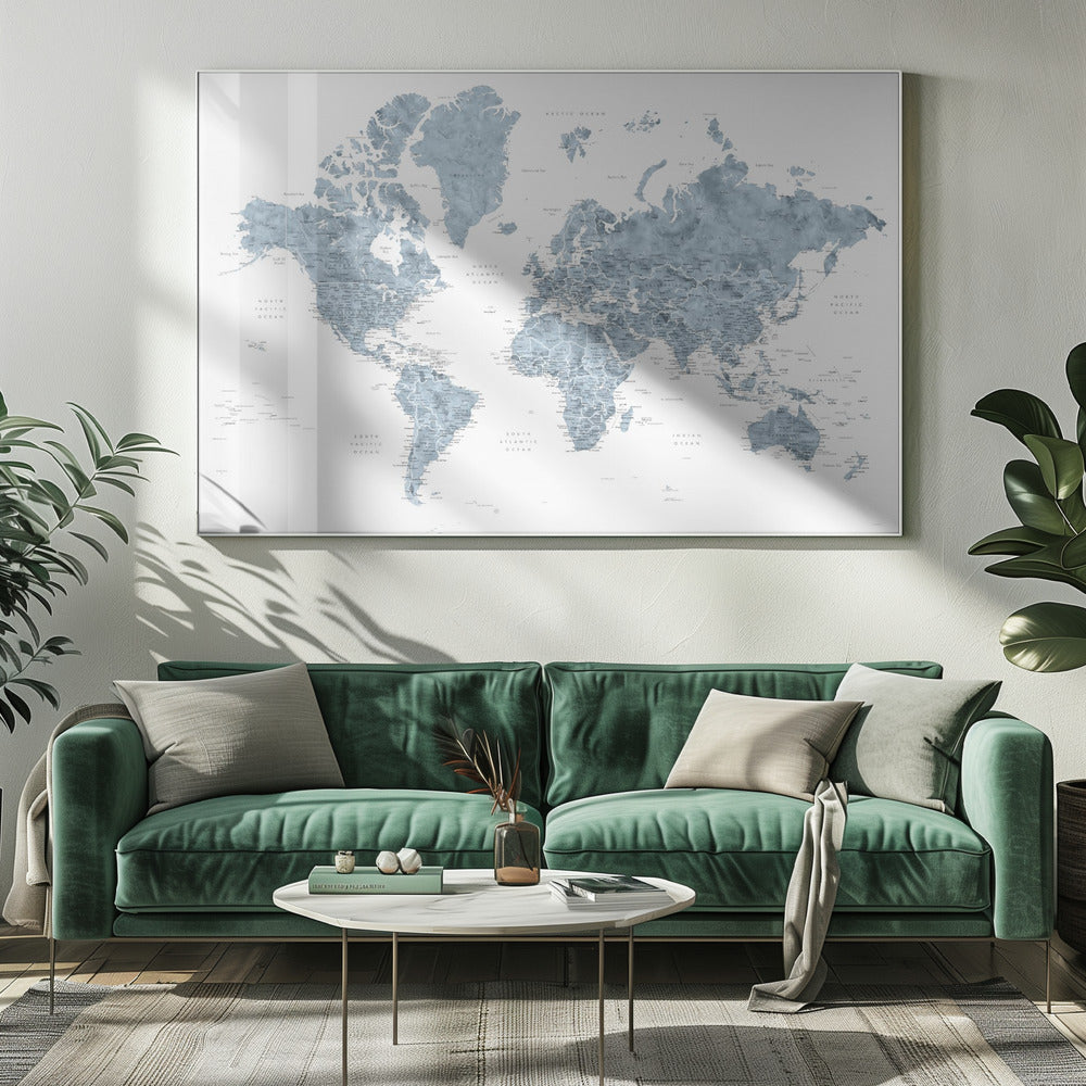 Detailed world map with cities, Ninian Poster