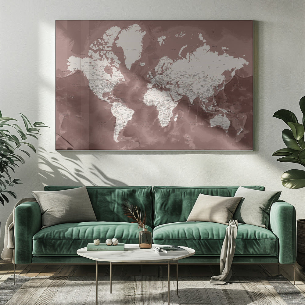 Detailed world map with cities, Hikmat Poster