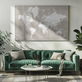 Detailed world map with cities, Orien Poster