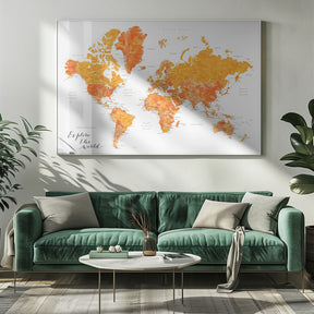 Explore world map with cities, Carlotta Poster