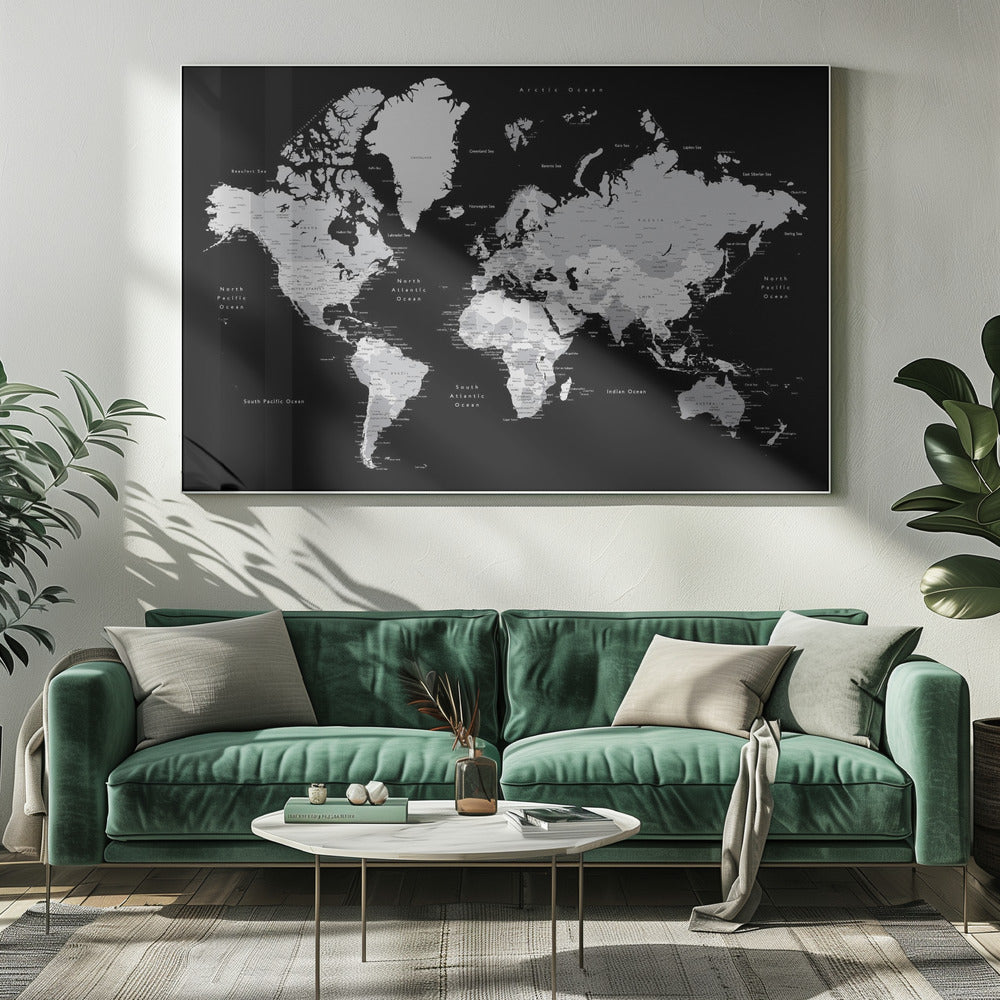 Gray world map with cities, Joseph Poster