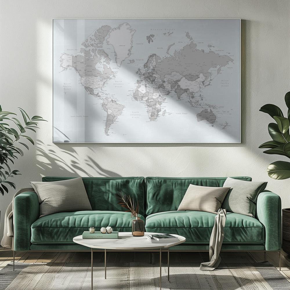 Distressed world map with cities, Darryl Poster