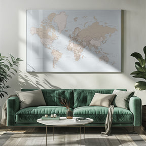 Rustic world map with cities, Renisha Poster