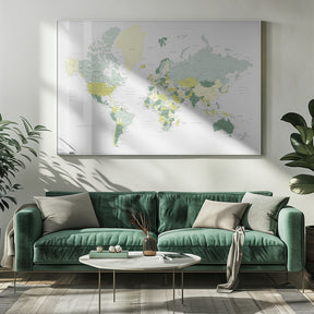 Green world map with cities, Kapueo Poster