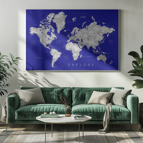 Explore world map with cities, Valrie Poster