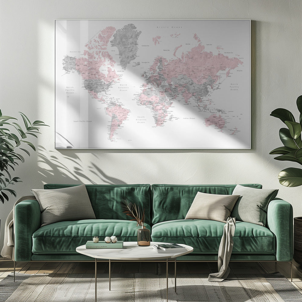 Watercolor world map with cities, Xenia Poster