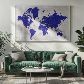 Distressed world map with cities, Delaney Poster