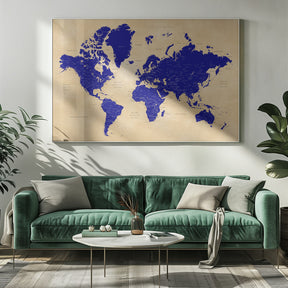 Rustic world map with cities, Korinne Poster