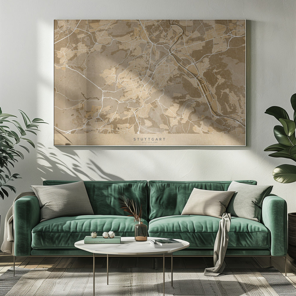 Sepia vintage map of Stuttgart downtown Germany Poster