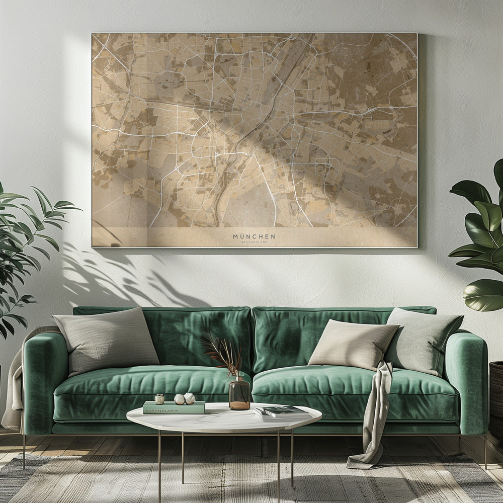 Sepia vintage map of Munich Germany Poster