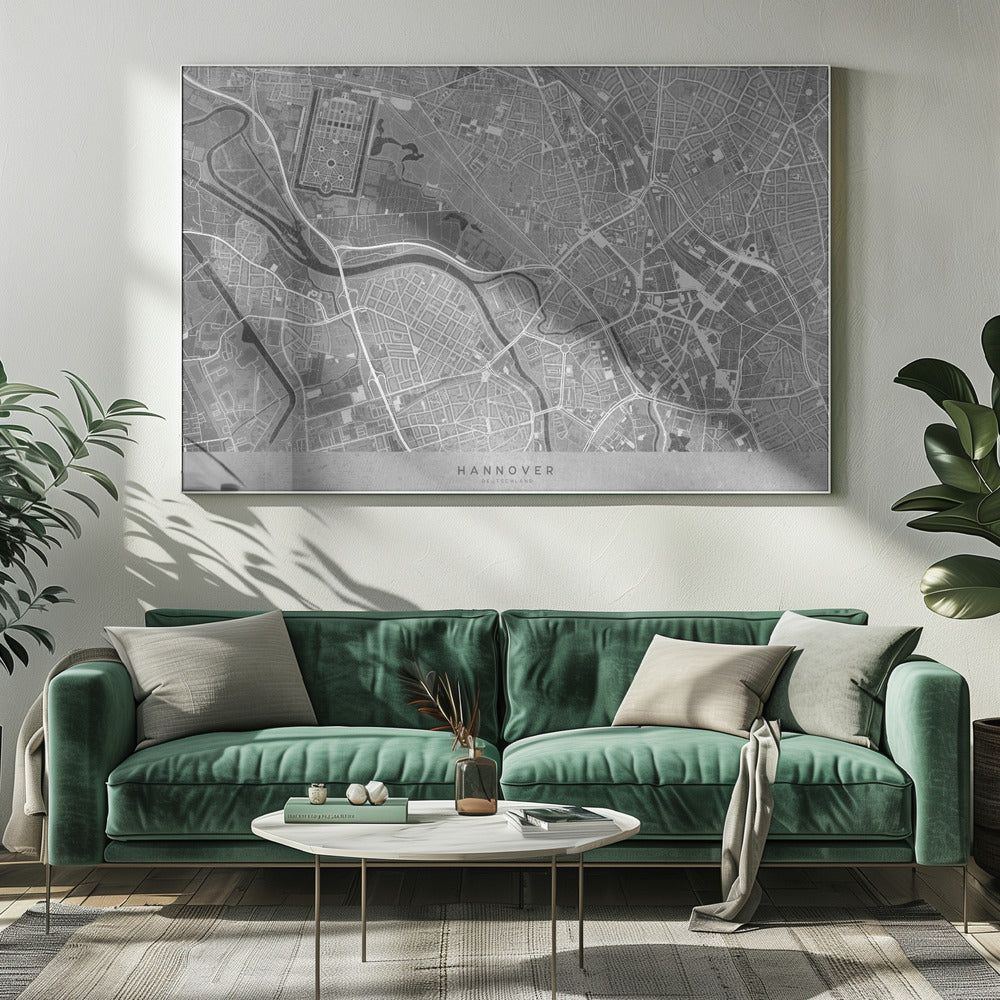 Gray vintage map of Hannover downtown Germany Poster