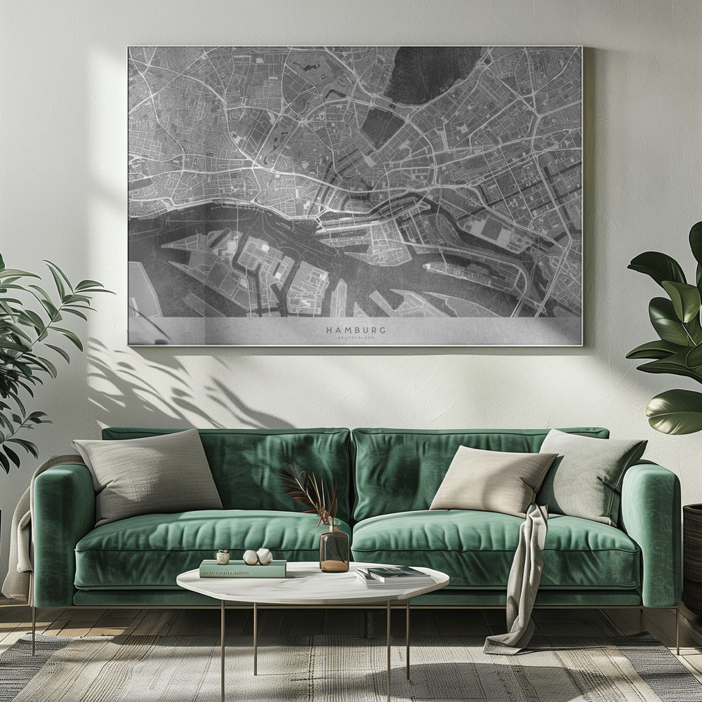 Gray vintage map of Hamburg downtown Germany Poster