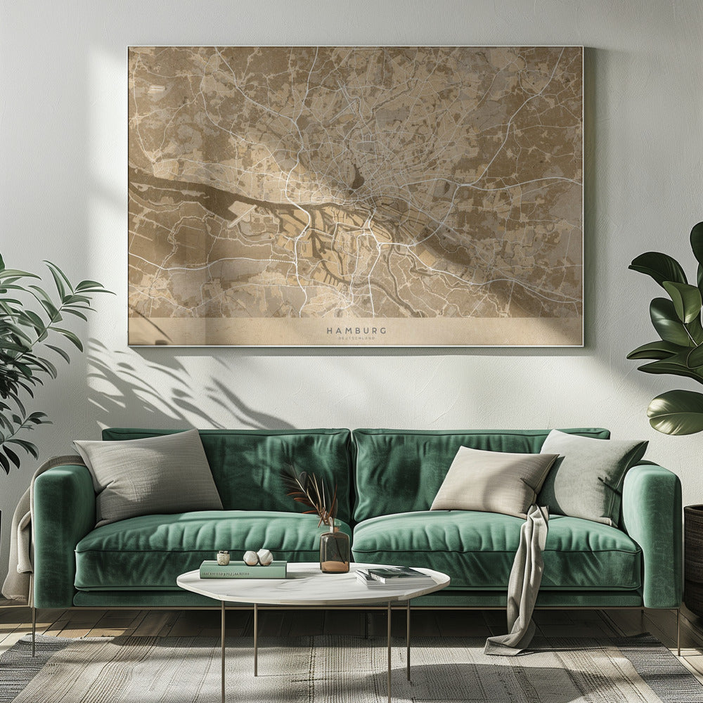 Sepia vintage map of Hamburg Germany Poster