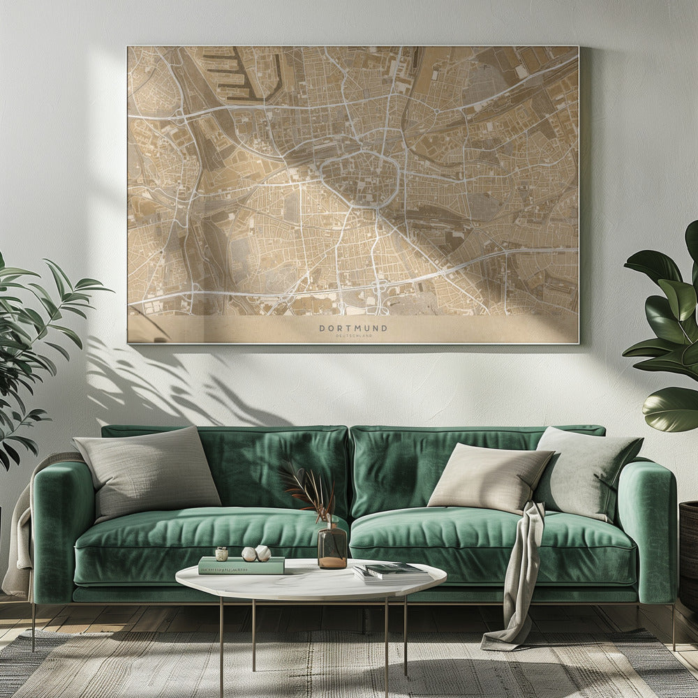 Sepia vintage map of Dortmund Germany Poster