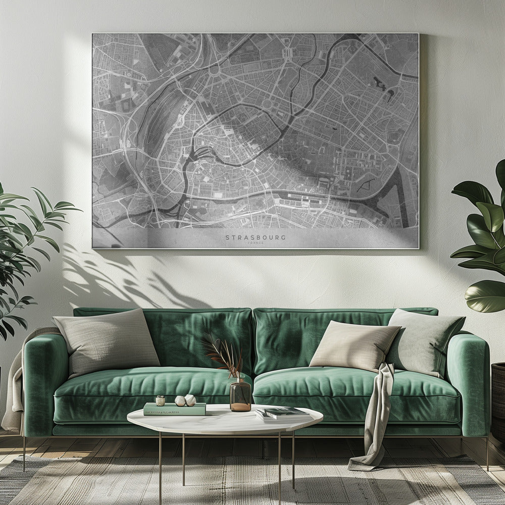 Gray vintage map of Strasbourg downtown France Poster