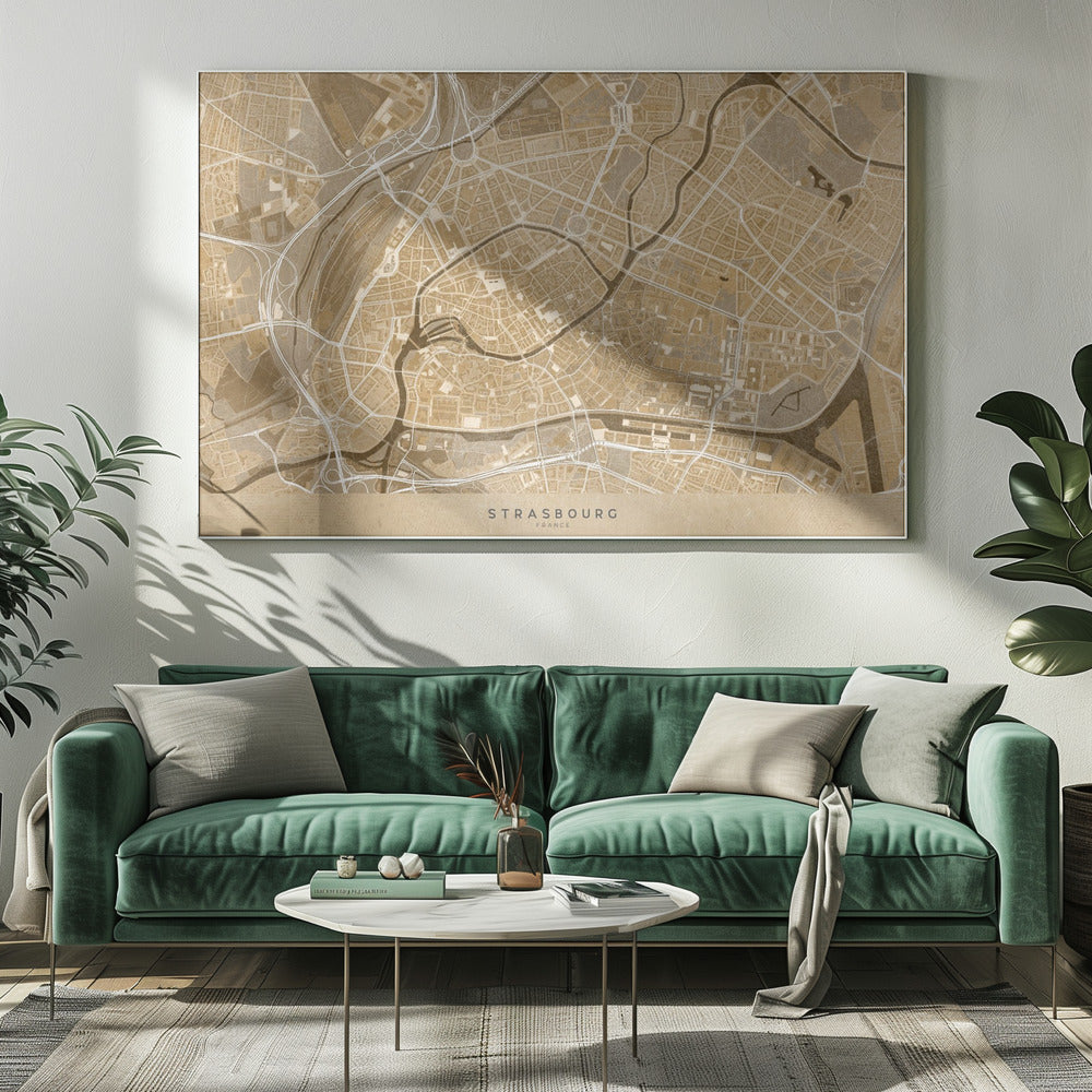 Sepia vintage map of Strasbourg downtown France Poster