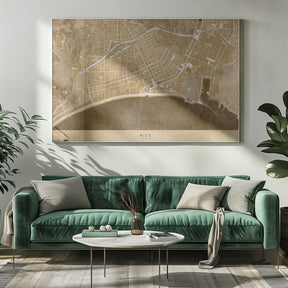 Sepia vintage map of Nice downtown France Poster