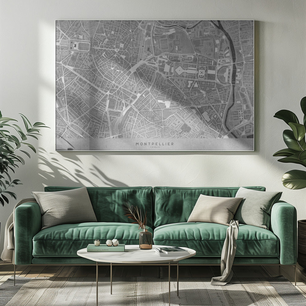 Gray vintage map of Montpellier downtown France Poster