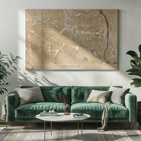 Sepia vintage map of Montpellier downtown France Poster