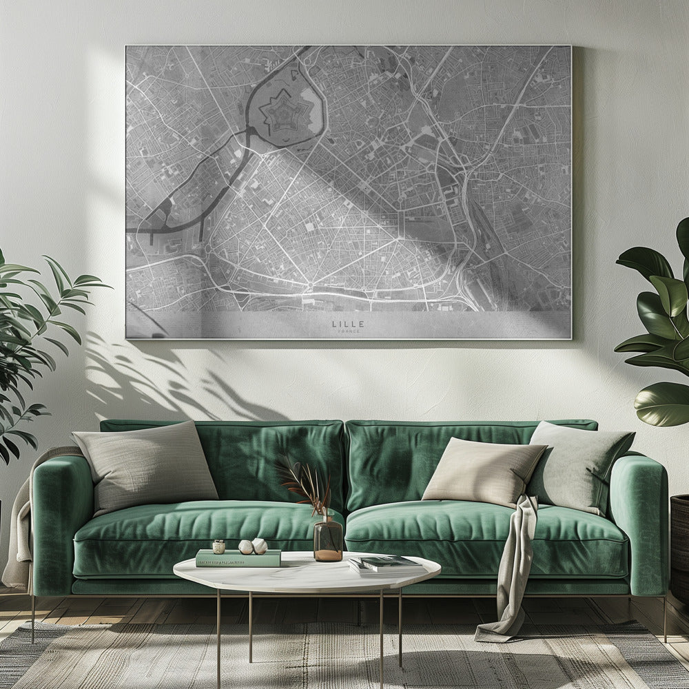 Gray vintage map of Lille downtown France Poster