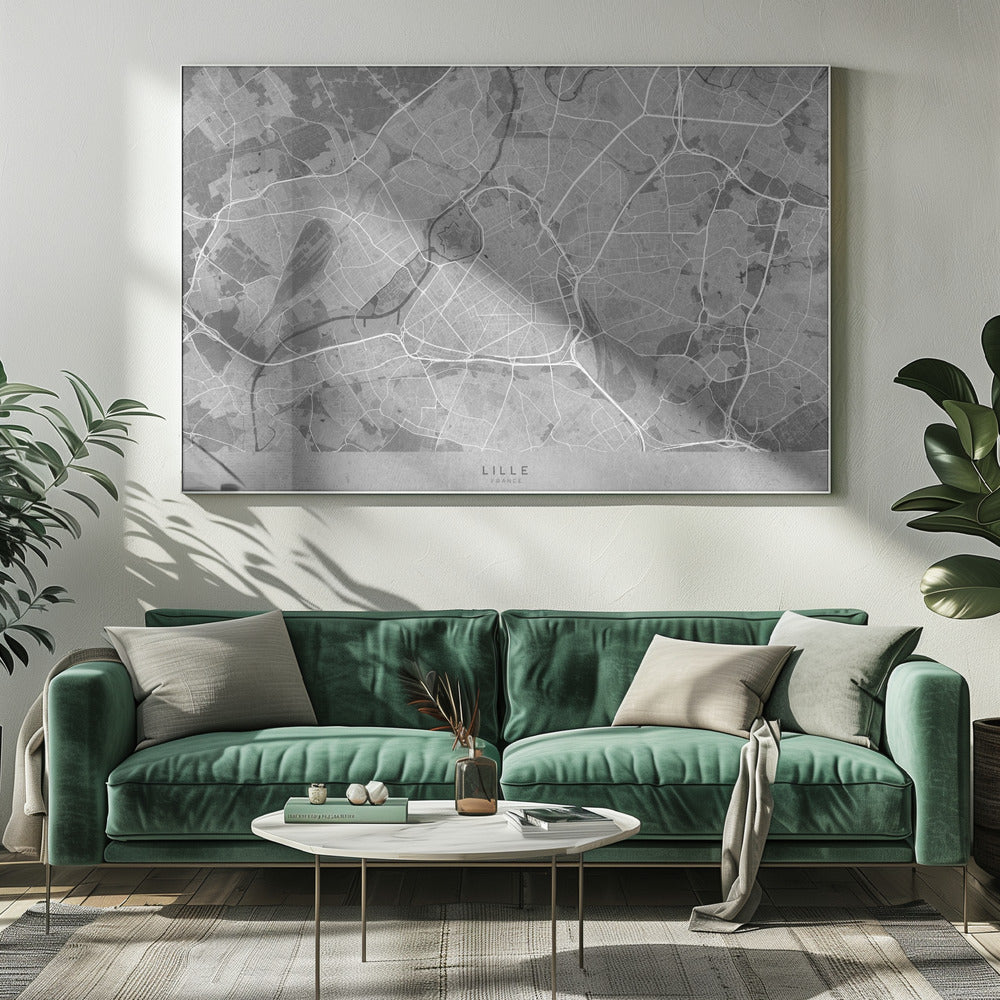 Gray vintage map of Lille France Poster